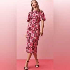 Ann Taylor Vibrant Pink and Red Midi Dress